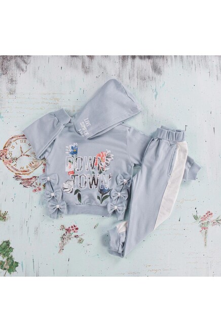 Çiçek Baskili Fiyonk Detayli Esofman Takim