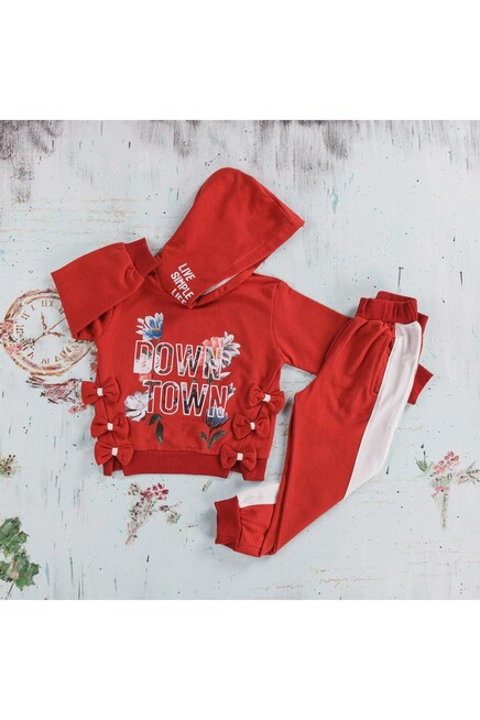 Çiçek Baskili Fiyonk Detayli Esofman Takim