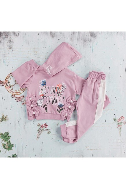 Çiçek Baskili Fiyonk Detayli Esofman Takim