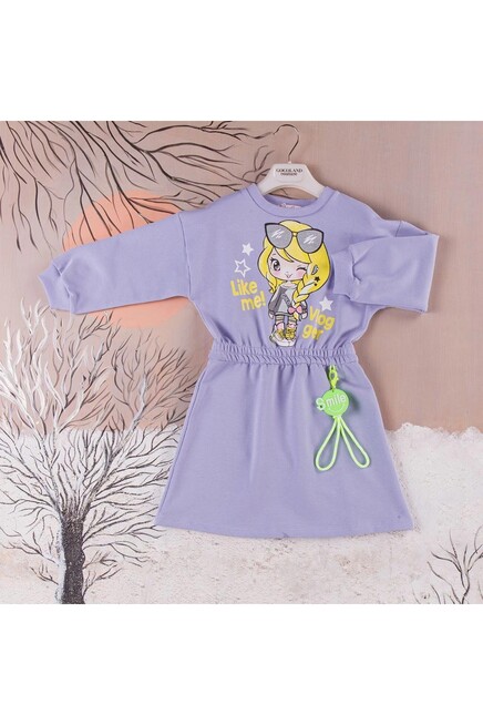 Kiz Çocuk Baskili Anahtarlikli Elbise