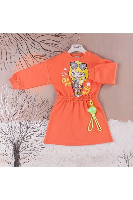 Kiz Çocuk Baskili Anahtarlikli Elbise