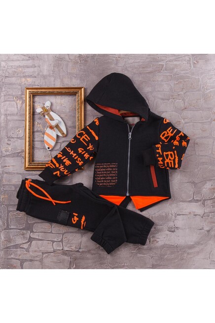 Kollari Yazili Deri Cep Detayli Esofman Takim