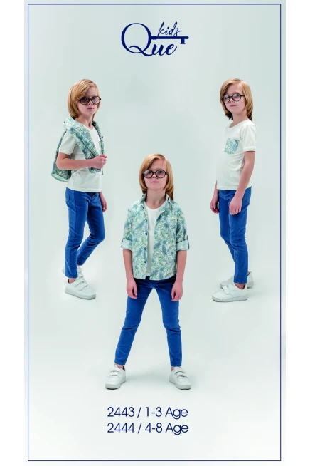 Ince Yaprak Desenli Gömlekli Pantolon Takim