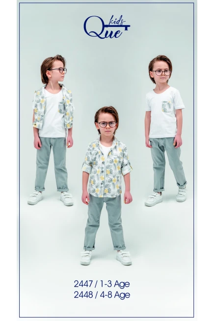 Çiçekli Yaprak Desenli Gömlekli Pantolon Takım