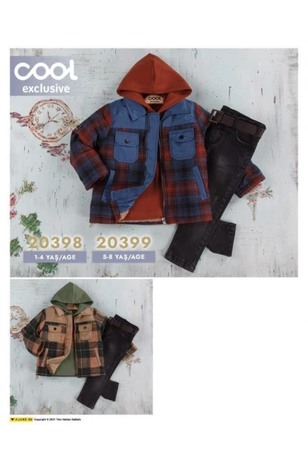 Kapişonlu Sweatshirt Kareli Ceketli Pantolon Takim