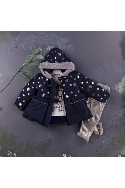 Baskili Bluz Puanli Varak Kapüşonlu Pofidik Mont Tayt Takim