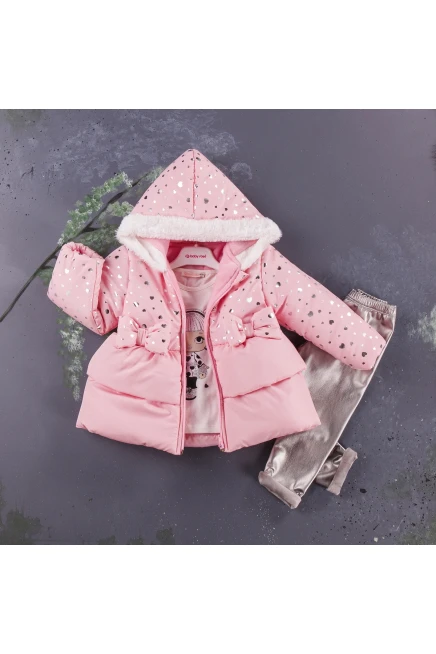 Kiz Baskili Bluz Kalpli Varak Peluş Mont Kadife Tayt Takim