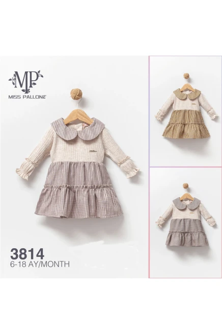 Eteği Kareli Yakali Fitilli Elbise