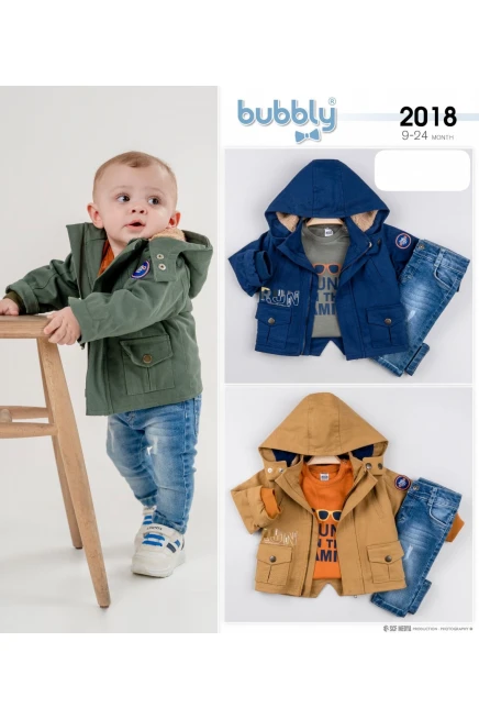 Baskili Sweatshirt Peluş Kapüşonlu Mont Kot Pantolon Tk