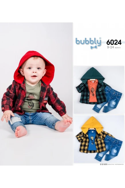 Baskili Sweatshirt Kapüşonlu Gömlek Kot Pantolon Takim