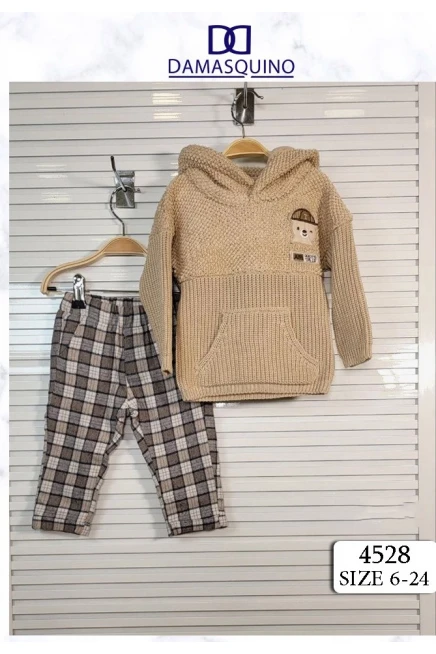 Kapüşonlu Kanguru Cepli Kazak Ekoseli Pantolon Takim