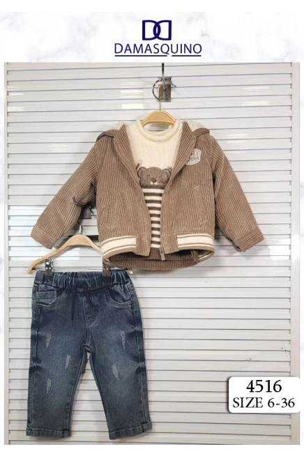 Kazak Peluş Kapüşonlu Kadife Mont Kot Pantolon Takim