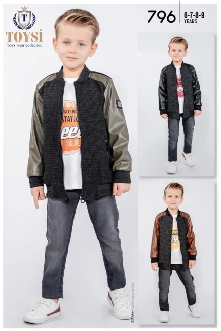 Sweatshirtlü Deri Detayli Ceket Kot Pantolon Takim