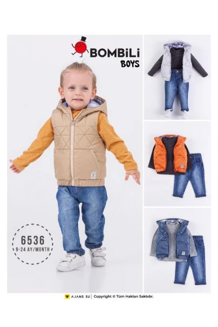 Triko Kazakli Şişme Yelekli Kot Pantolonlu Takim