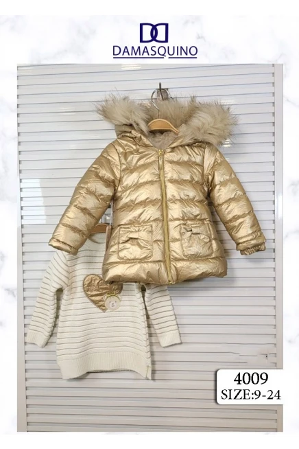 Kürk Kapüşonlu Parlak Pofuduk Kaban Nakişli Triko Elbise Tk