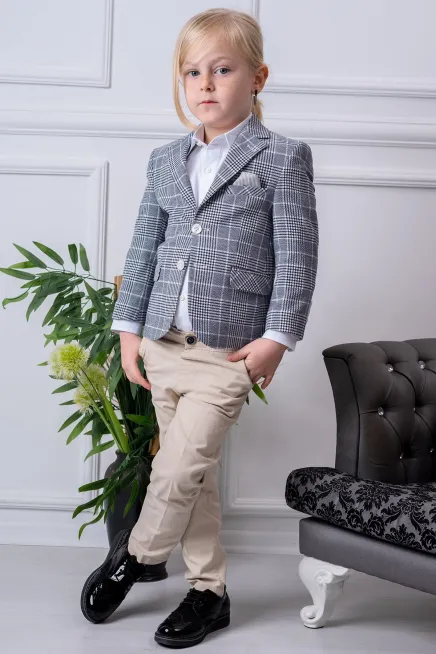 Gömlekli Ekose Desenli Ceketli Pantolon Takım