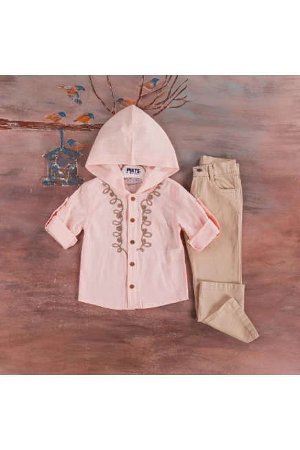 Nakışlı Kapişonlu Gömlekli Pantolon Takım