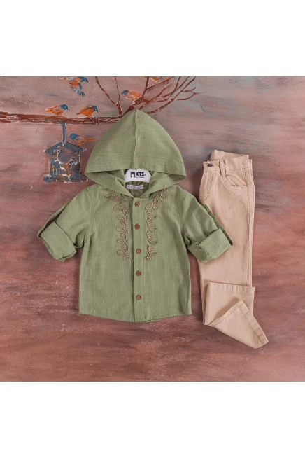 Nakışlı Kapişonlu Gömlekli Pantolon Takım