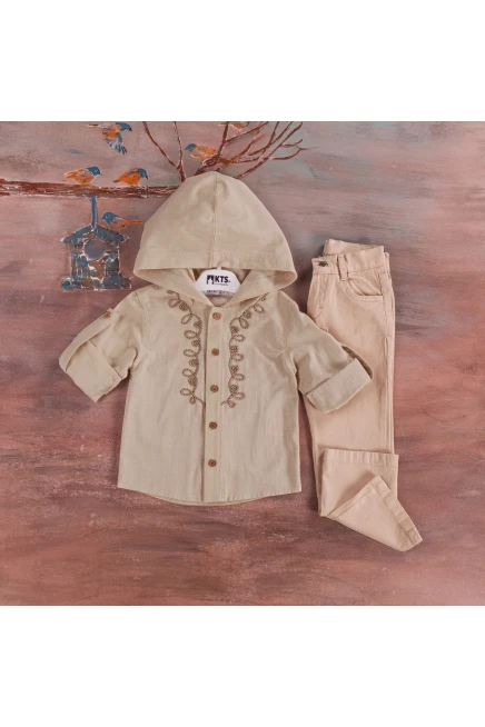 Nakışlı Kapişonlu Gömlekli Pantolon Takım