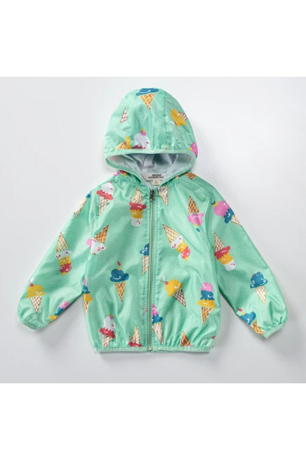 Kapişonlu Dondurma Baskılı Yağmurluk