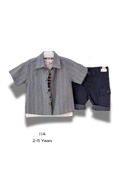 ÇİZGİLİ GÖMLEKLİ TİŞÖRTLÜ ŞORT TAKIM