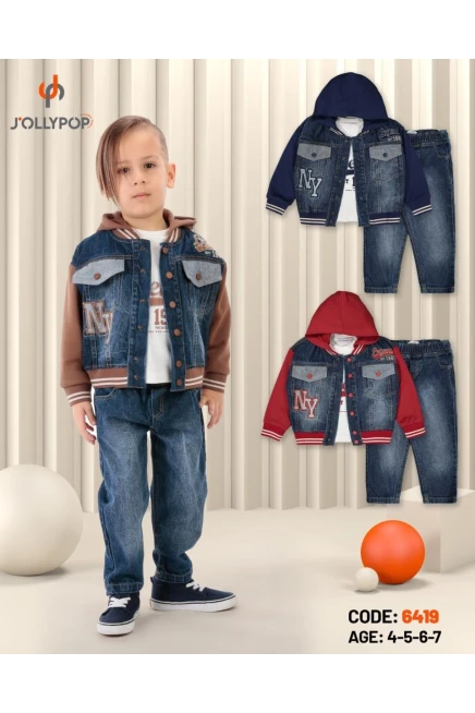 Kot Ceketli Sweatshırtlu Pantolonlu Takım