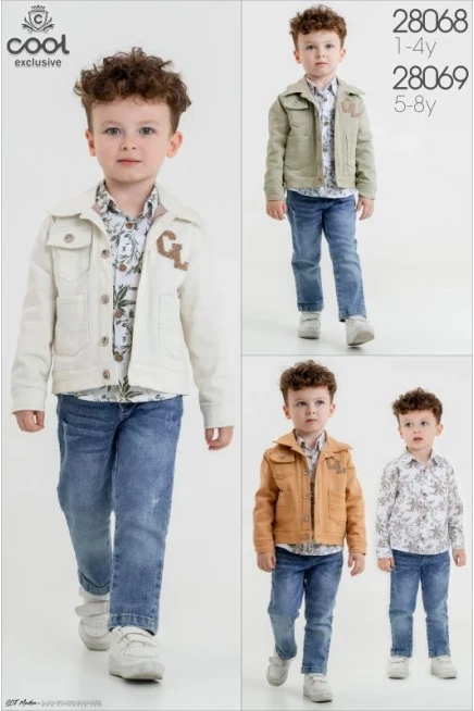 Spor Ceketli Desenli Gömlekli Kot Pantolonlu Takım