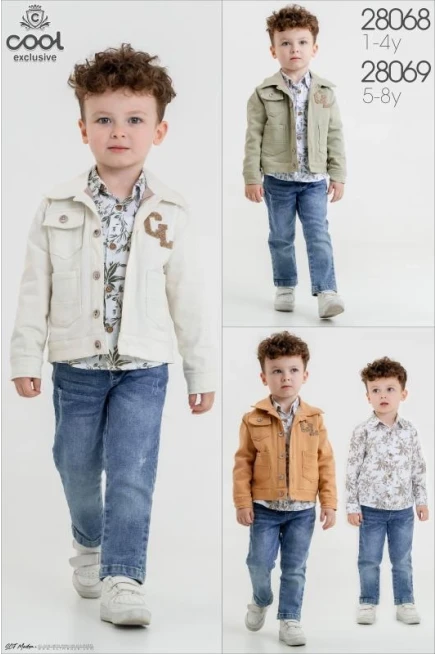 Spor Ceketli Desenli Gömlekli Kot Pantolonlu Takım