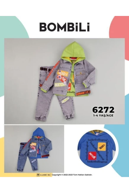 Kapüşonlu Baskili Sweat Baskili Kot Ceket Kot Pantolon Tk