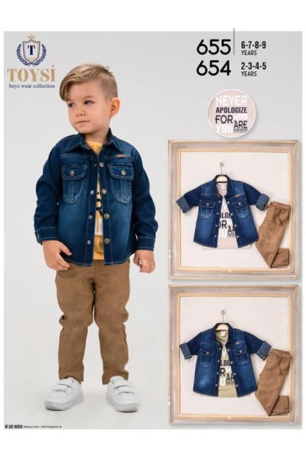 Baskili Tişört Kot Gömlek Pantolon Takim