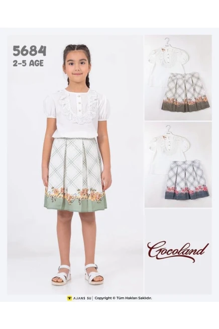 Kareli Çiçekli Etek Fisto Detayli Bluz Takim