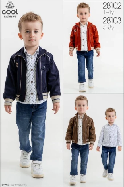 Puantiyeli Gömlekli Ceketli Kot Pantolonlu Takım