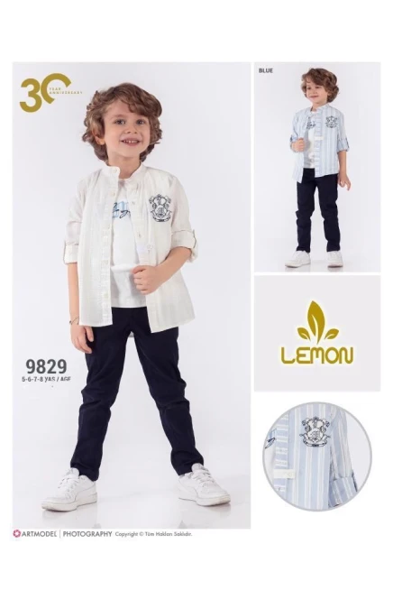 Nakişli Kabartma Gofre Gömlekli Pantolon Takim