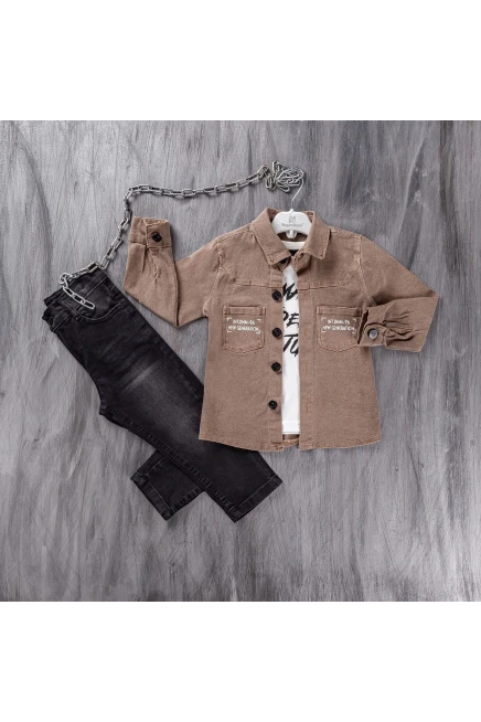 Baskili Tişört Gömlek Kot Pantolon Takim