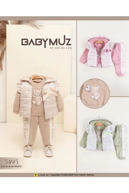 Kareli Fiyonklu Yelekli Ayicikli Eşofman Takimi