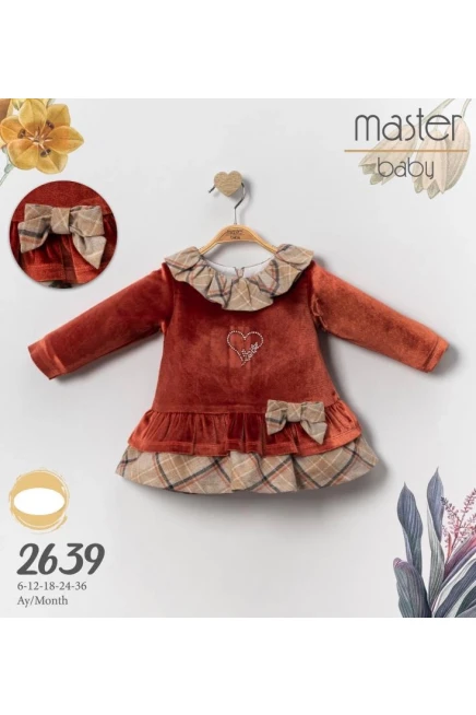 Yakası Ve Etek Uçları Çizgili Fiyonklu Kadife Elbise