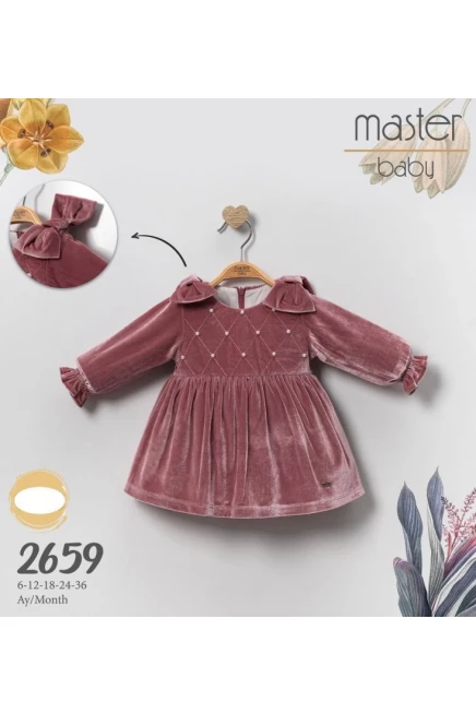 Fiyonklu Inci Detayli Kadife Elbise