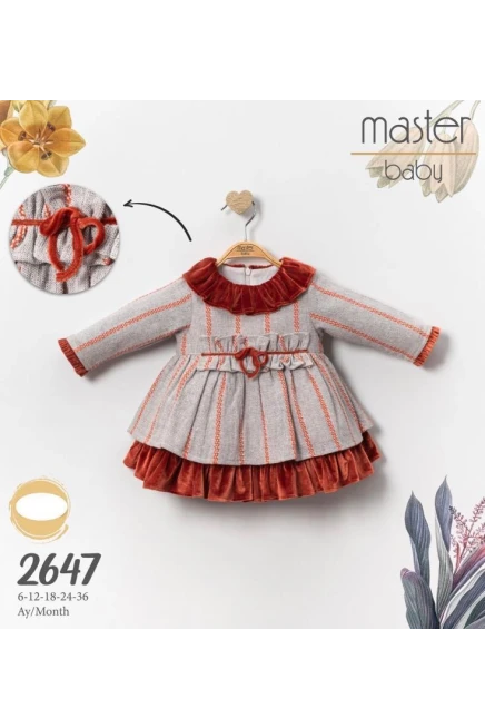 Bebe Yakali Cepli Badili Kazayaği Desenli Elbise