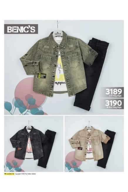 Baskili Tişört Gömlek Pantolon Takim