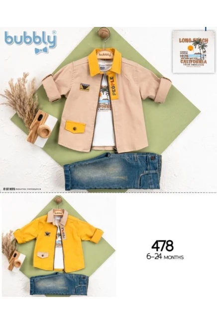 Baskili Tişört Fermuarli Gömlek Kot Pantolon Takim