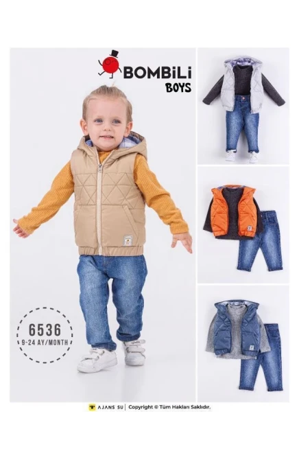 Triko Kazakli Şişme Yelekli Kot Pantolonlu Takim