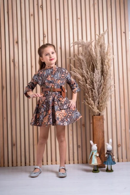 Geometrik Desen Bel Çantalı Elbise