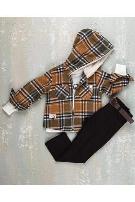 Ekose Desenli Fermuarli Oduncu Gömlekli Pantolon Takim