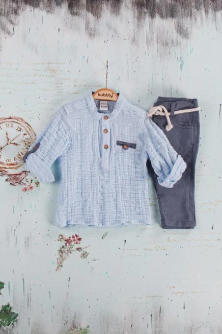 Patlı Airobin Kumaş Gömlek Pantolon Takım