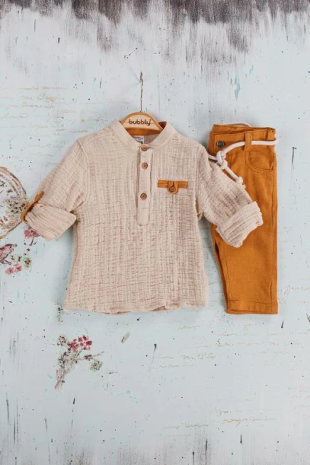 Patlı Airobin Kumaş Gömlek Pantolon Takım