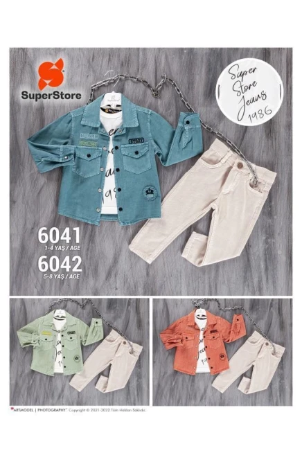 Baskili Tişört Gömlek Pantolon Takim