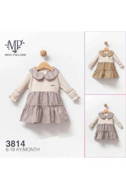 Eteği Kareli Yakali Fitilli Elbise