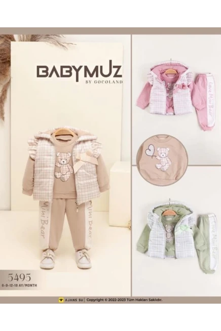 Kareli Fiyonklu Yelekli Ayicikli Eşofman Takimi