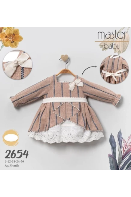 Fiyonk Detayli Lacivert Çizgili Elbise