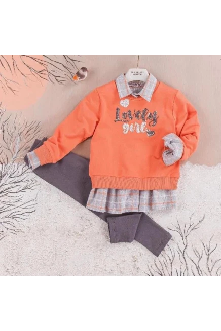 Pul Yazi Baskili Sweat Gömlekli Pantolon Takim